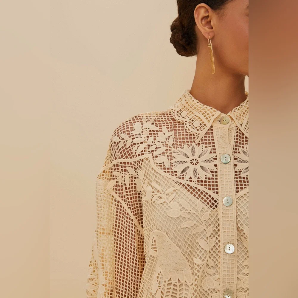 Farm Rio: Sand Landscape Guipure Shirt - Picture 3 of 13